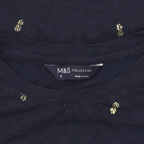 M&S Women's Blue T-Shirt, Size 8, Cotton Blend, Casual