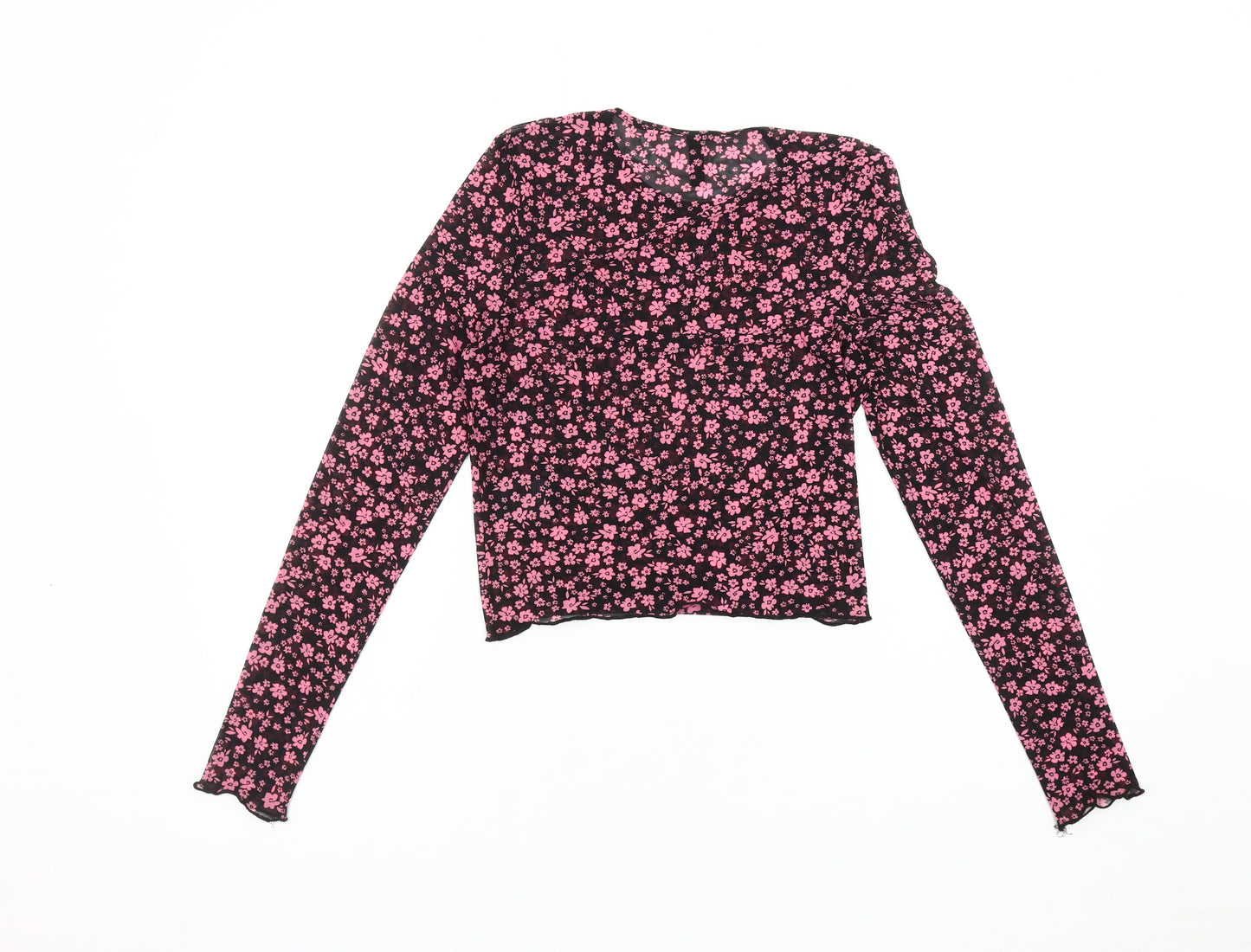 H&M Women's Black Floral Cropped Long Sleeve Blouse