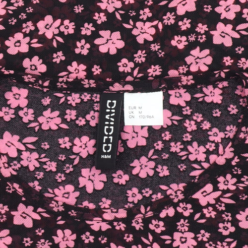 H&M Women's Black Floral Cropped Long Sleeve Blouse