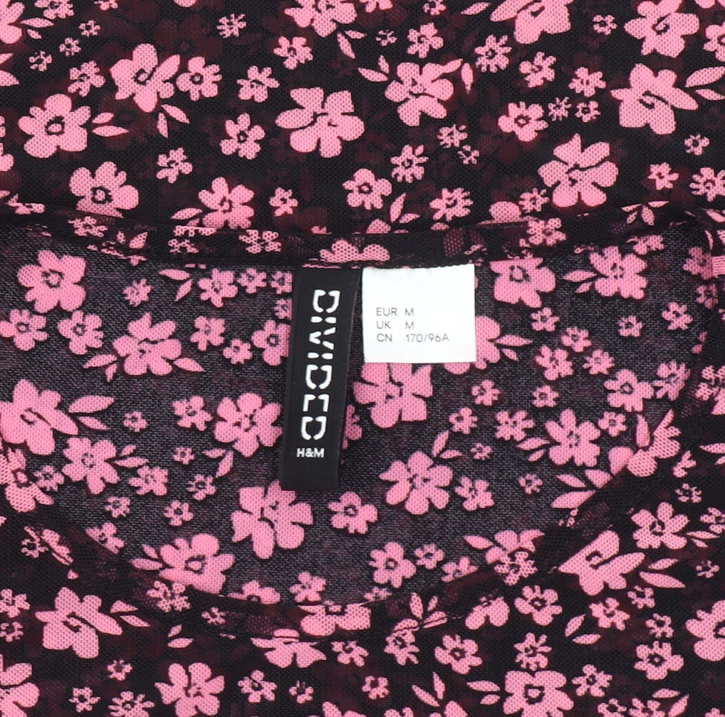 H&M Women's Black Floral Cropped Long Sleeve Blouse