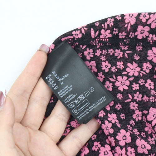 H&M Women's Black Floral Cropped Long Sleeve Blouse