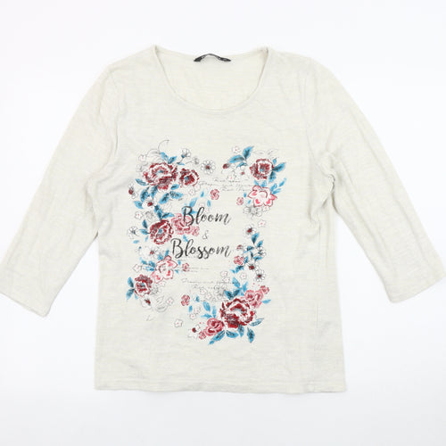 Bonmarché Women's Ivory Floral Knit Jumper Size 12