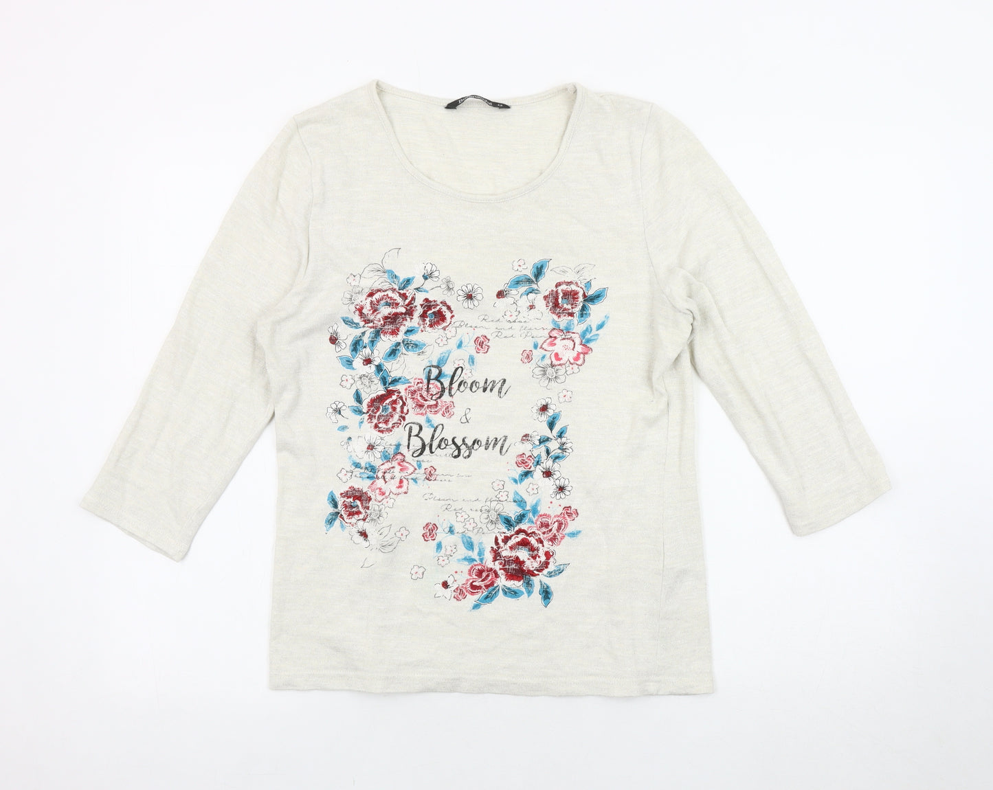 Bonmarché Women's Ivory Floral Knit Jumper Size 12