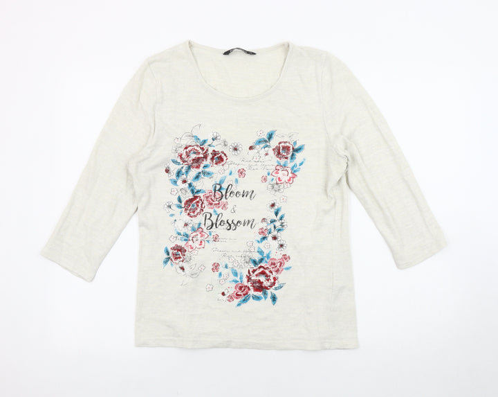Bonmarché Women's Ivory Floral Knit Jumper Size 12
