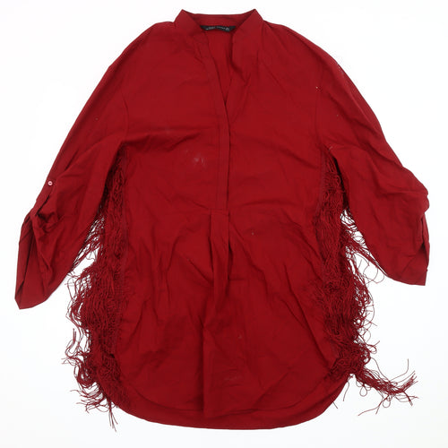 Zara Woman Red Fringe Blouse, Size M, Tunic Style