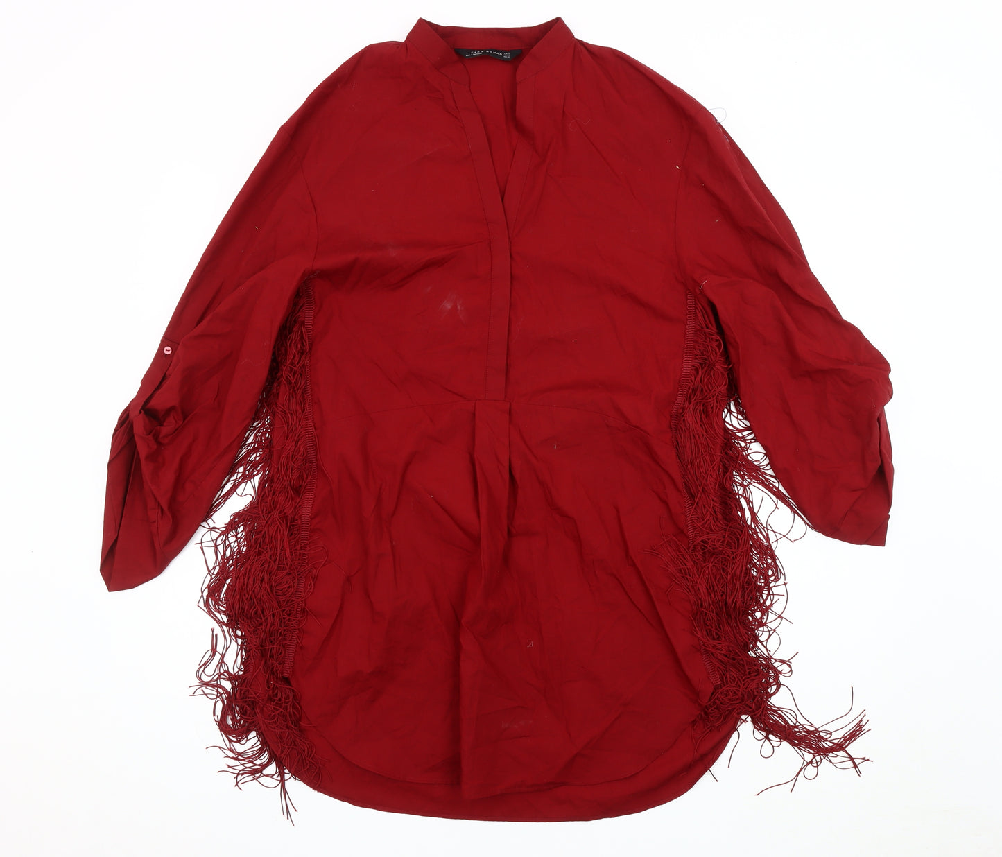 Zara Woman Red Fringe Blouse, Size M, Tunic Style