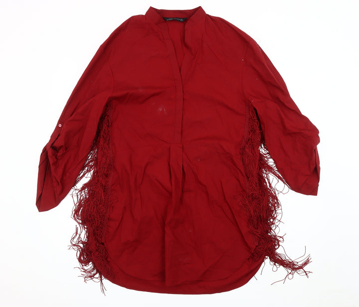 Zara Woman Red Fringe Blouse, Size M, Tunic Style