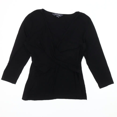 Sosandar Women's Black Wrap Blouse, Size 14, V-Neck, Long Sleeve