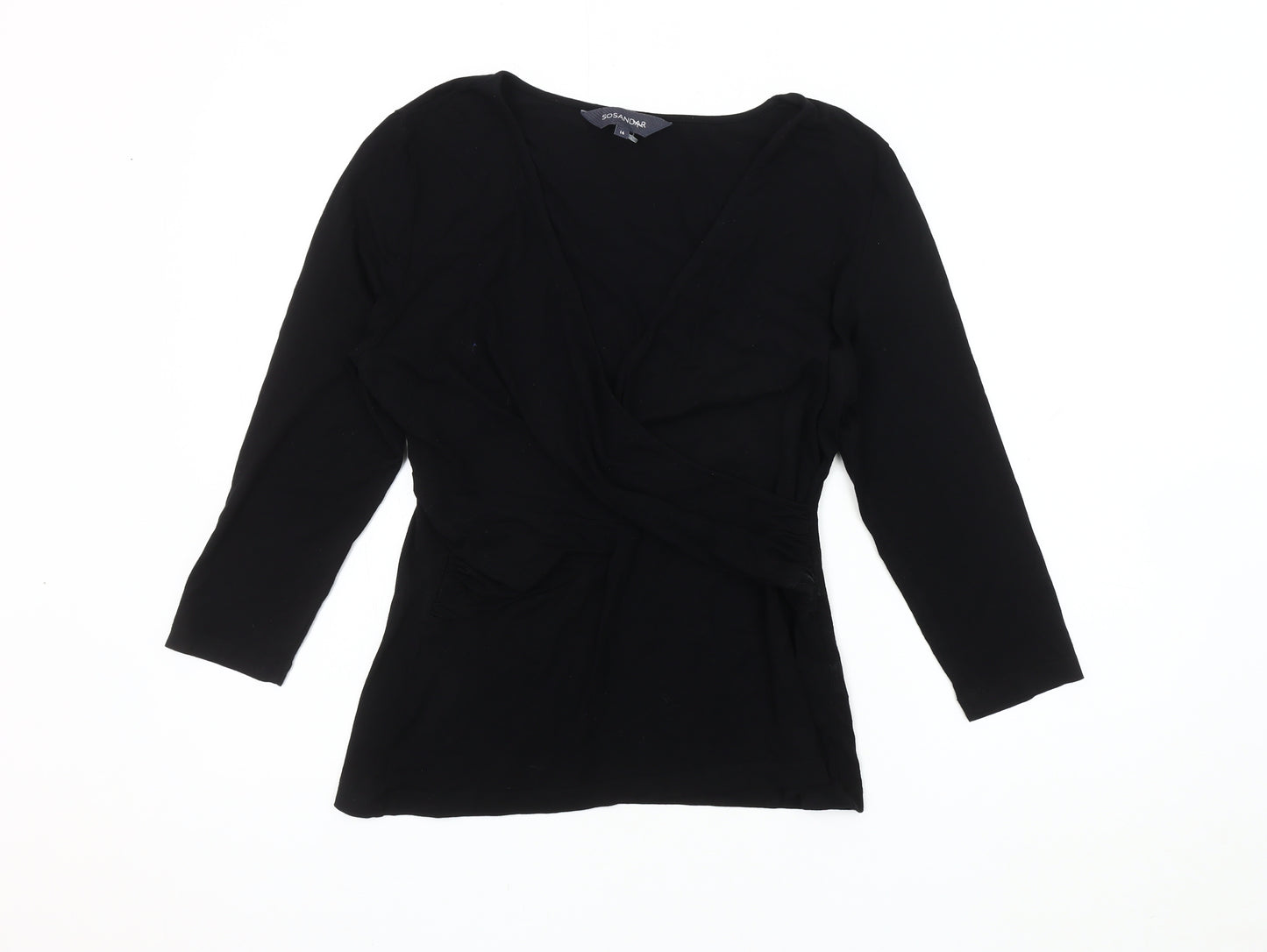 Sosandar Women's Black Wrap Blouse, Size 14, V-Neck, Long Sleeve