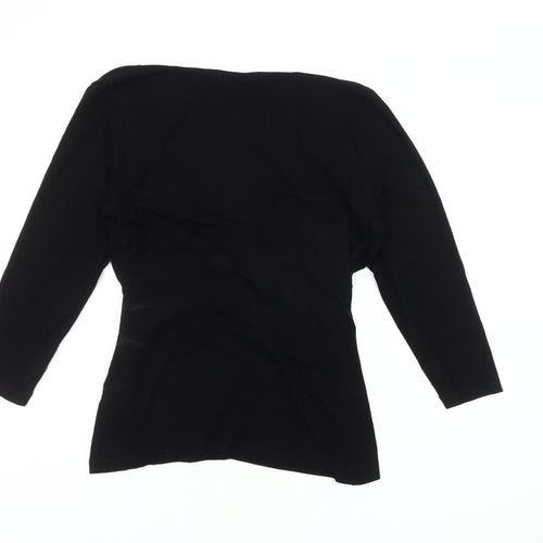 Sosandar Women's Black Wrap Blouse, Size 14, V-Neck, Long Sleeve