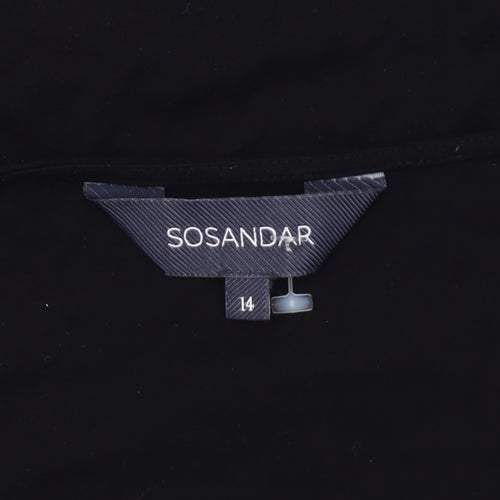 Sosandar Women's Black Wrap Blouse, Size 14, V-Neck, Long Sleeve