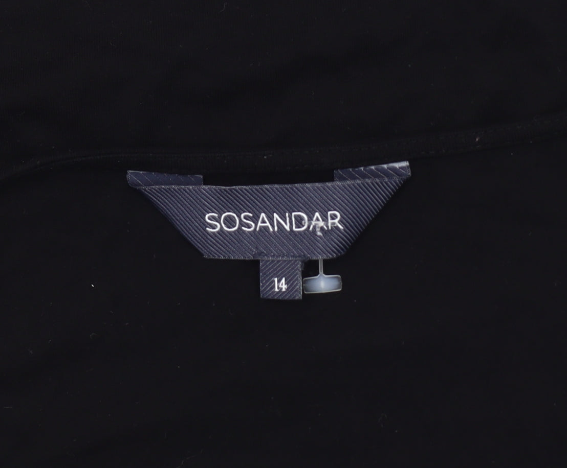 Sosandar Women's Black Wrap Blouse, Size 14, V-Neck, Long Sleeve