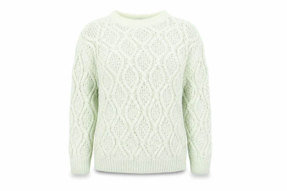 Front view of Zara Women's Green Cable-Knit jumper, size 12