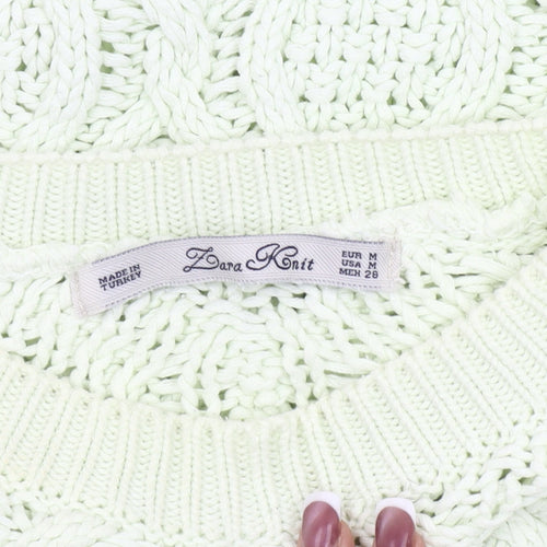 Zara Women's Green Cable-Knit Pullover Jumper Size 12