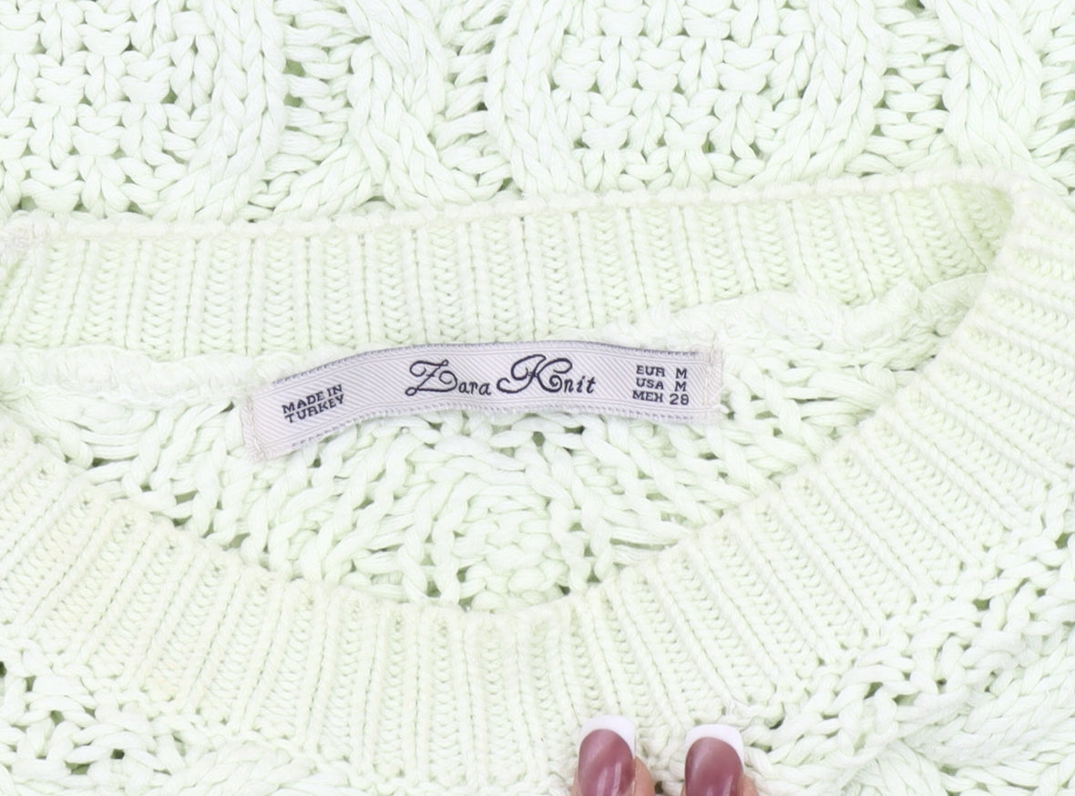 Zara Women's Green Cable-Knit Pullover Jumper Size 12
