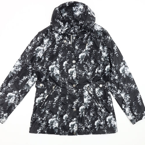 Finesse Women's Black Floral Rain Coat Size 10