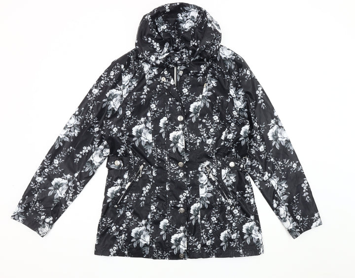 Finesse Women's Black Floral Rain Coat Size 10