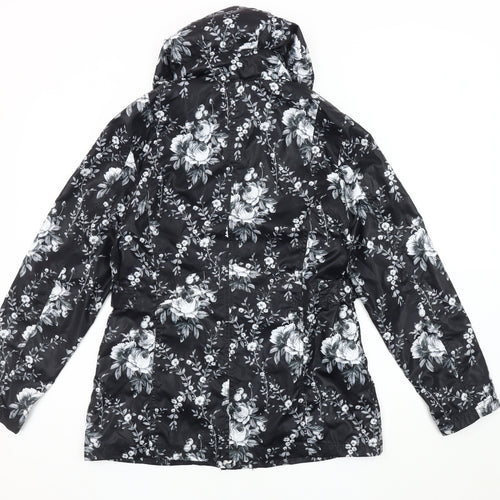 Finesse Women's Black Floral Rain Coat Size 10