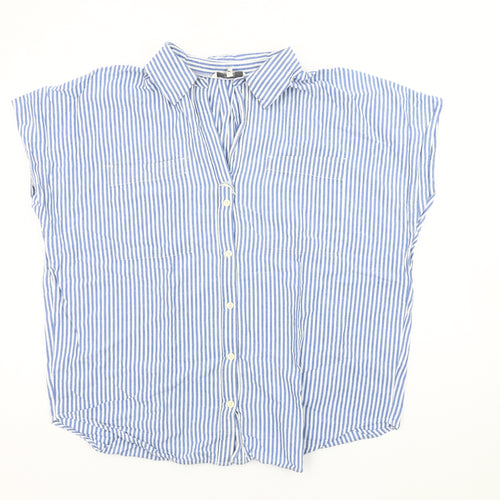 Next Women's Blue Striped Button-Up Shirt M Casual