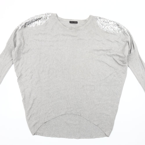 Studio Women's Grey Sequin Pullover Jumper One Size