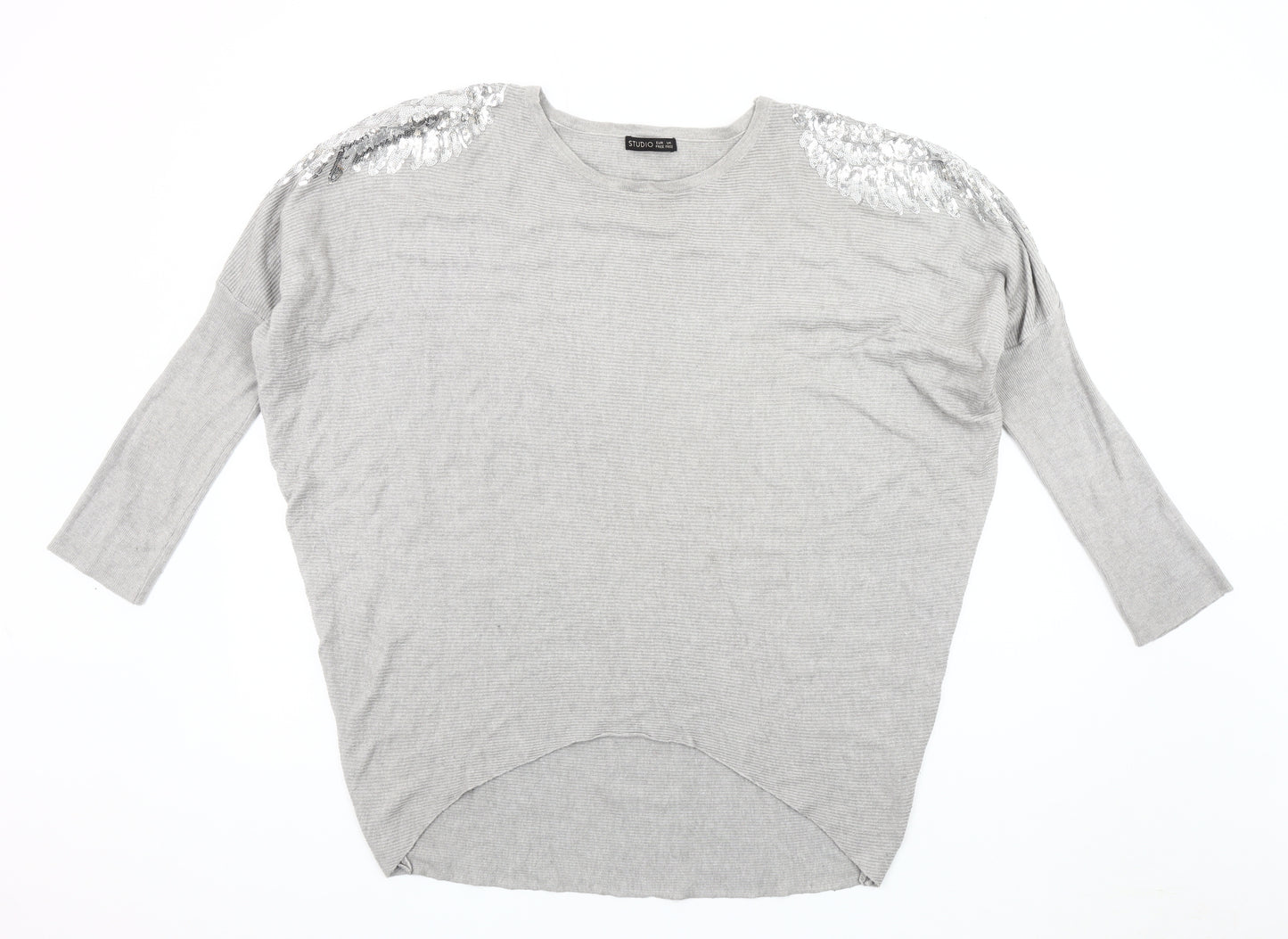 Studio Women's Grey Sequin Pullover Jumper One Size