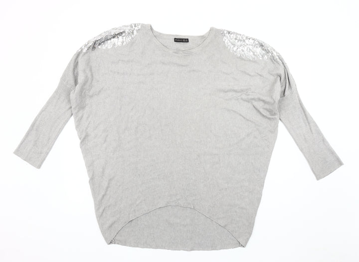 Studio Women's Grey Sequin Pullover Jumper One Size
