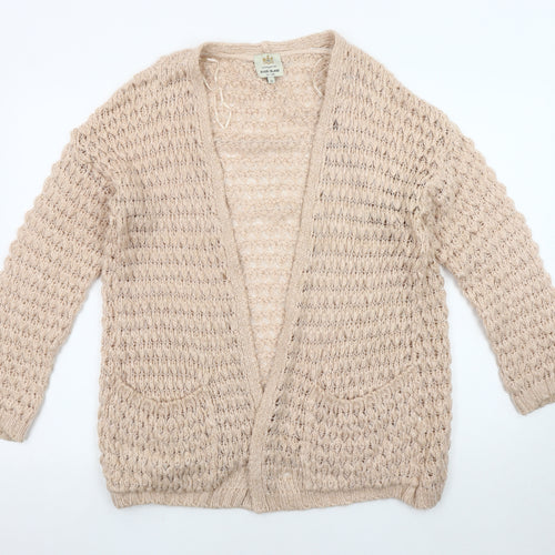 River Island Women's Beige Open-Knit Open Front Cardigan Size 10