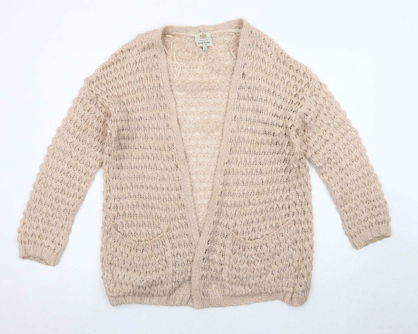 River Island Women's Beige Open-Knit Open Front Cardigan Size 10