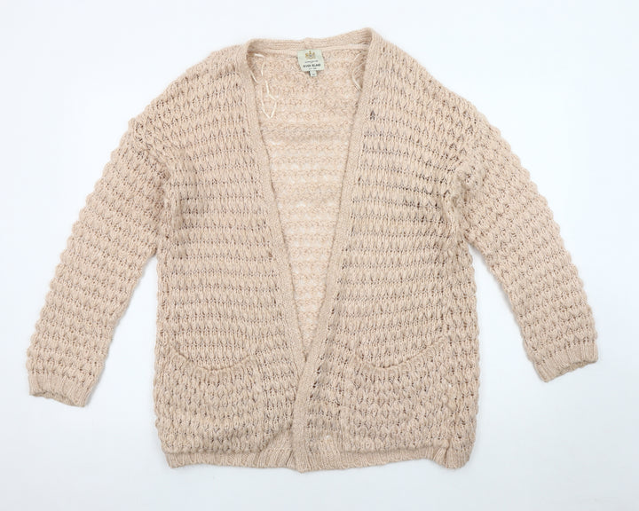 River Island Women's Beige Open-Knit Open Front Cardigan Size 10