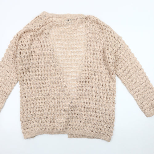 River Island Women's Beige Open-Knit Open Front Cardigan Size 10