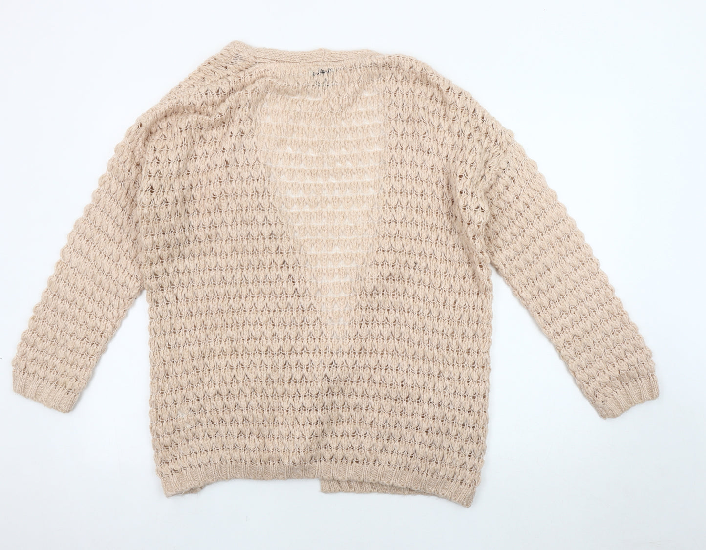River Island Women's Beige Open-Knit Open Front Cardigan Size 10