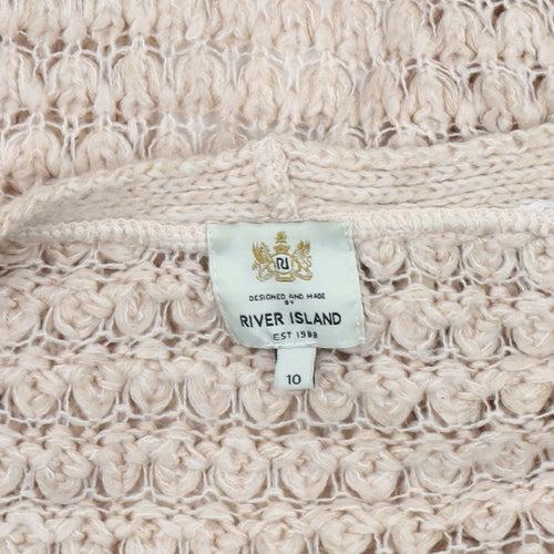 River Island Women's Beige Open-Knit Open Front Cardigan Size 10