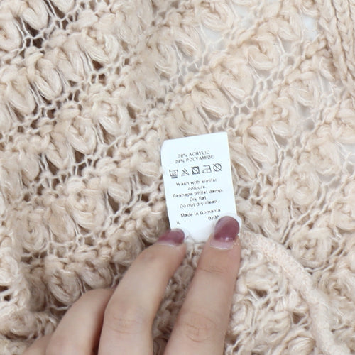 River Island Women's Beige Open-Knit Open Front Cardigan Size 10