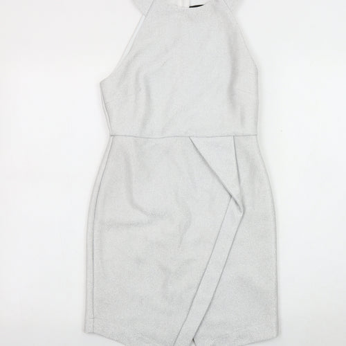 Topshop Silver Sleeveless Bodycon Dress, Size 8