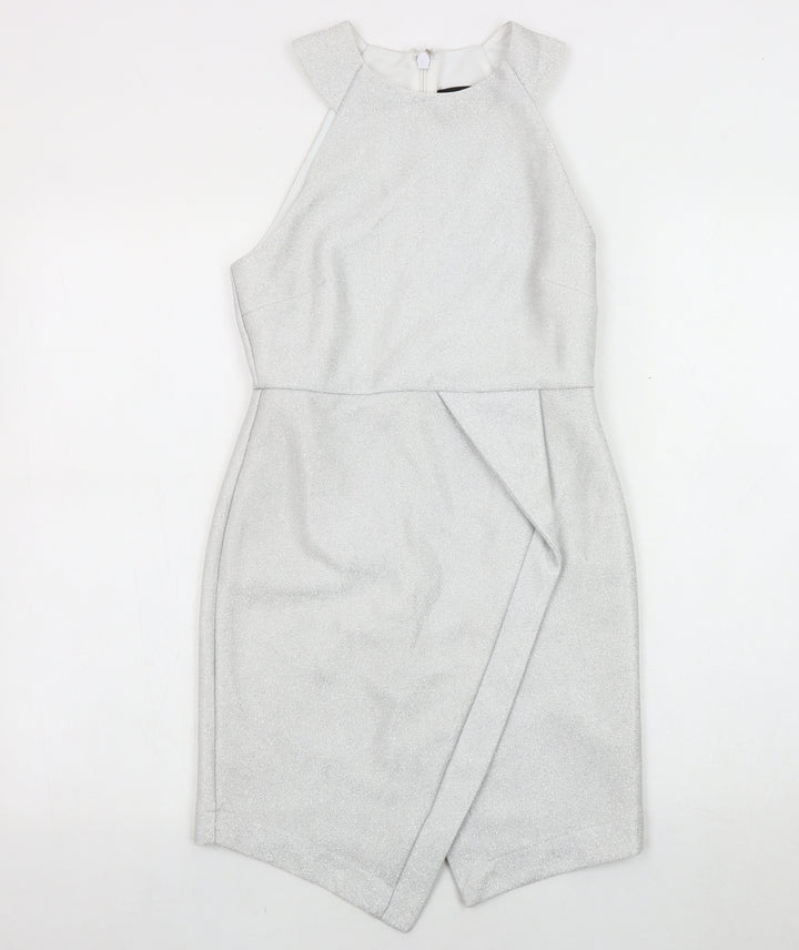 Topshop Silver Sleeveless Bodycon Dress, Size 8