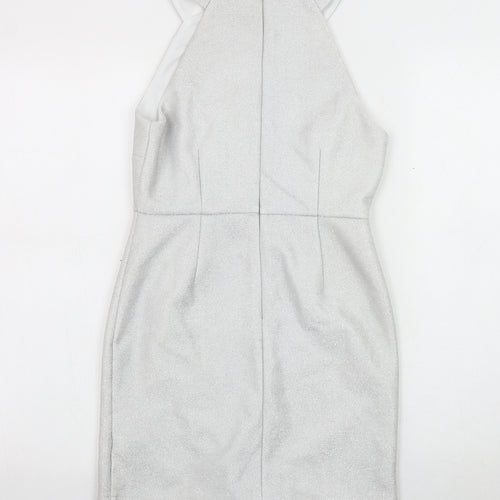 Topshop Silver Sleeveless Bodycon Dress, Size 8