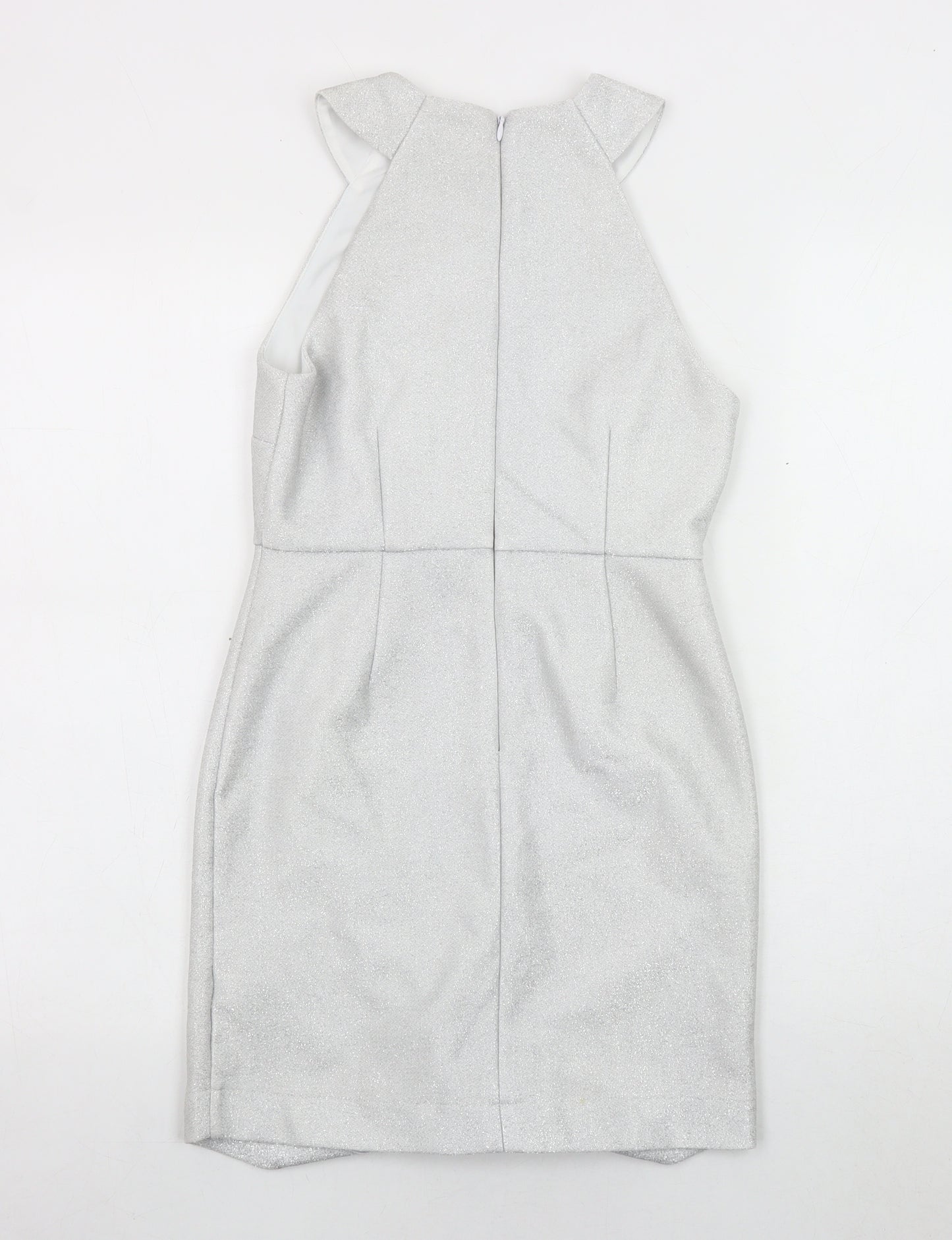 Topshop Silver Sleeveless Bodycon Dress, Size 8