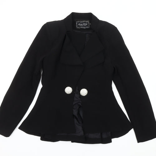 Anny Baby Black Women's Blazer M, Slim Fit, Button Accent
