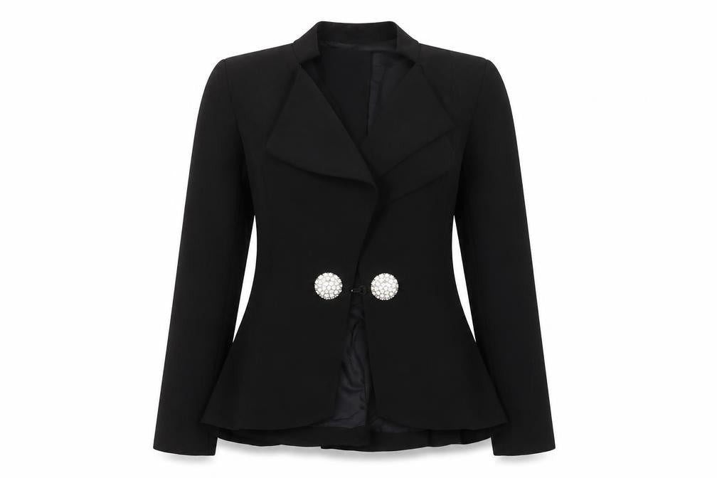 Front view of Anny Baby Black Women's Blazer M, Slim Fit, Button Accent