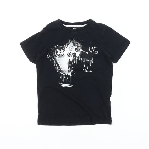 Blue Zoo Boys Black Graphic T-Shirt 7-8 Years Casual Short Sleeve