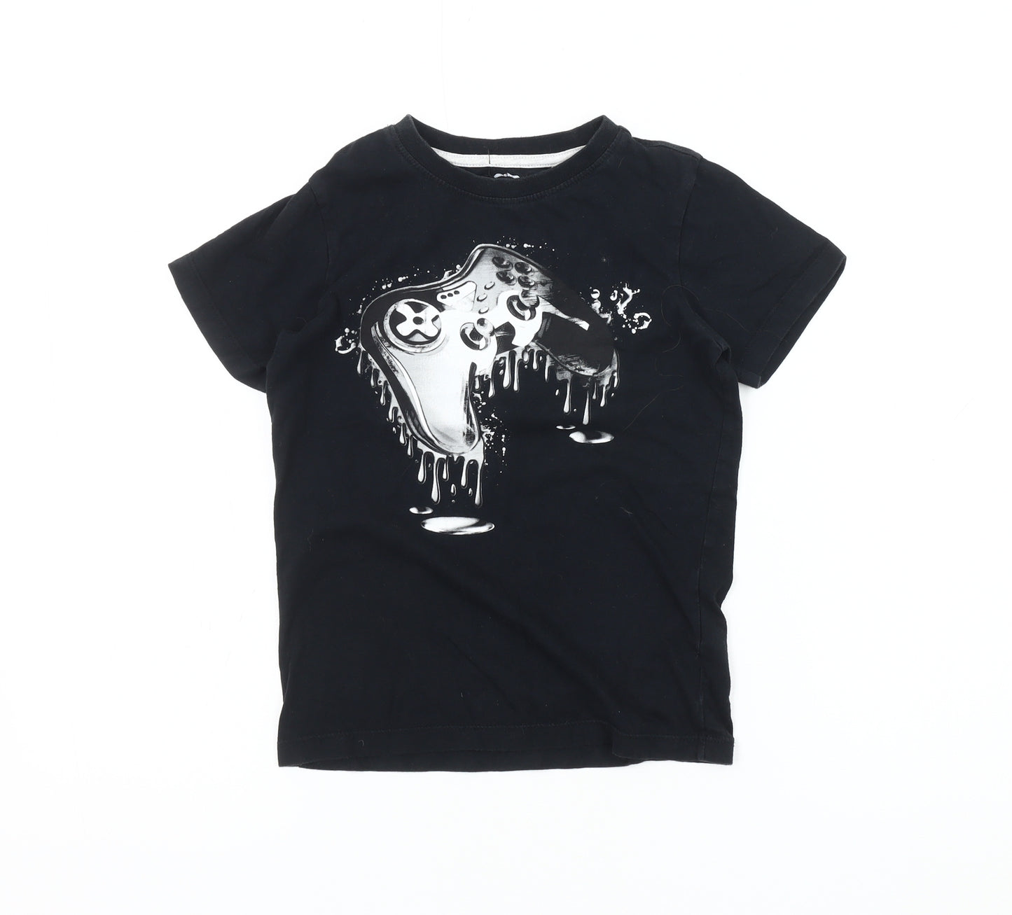 Blue Zoo Boys Black Graphic T-Shirt 7-8 Years Casual Short Sleeve