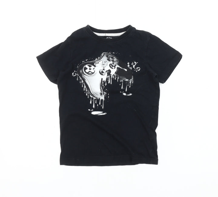 Blue Zoo Boys Black Graphic T-Shirt 7-8 Years Casual Short Sleeve