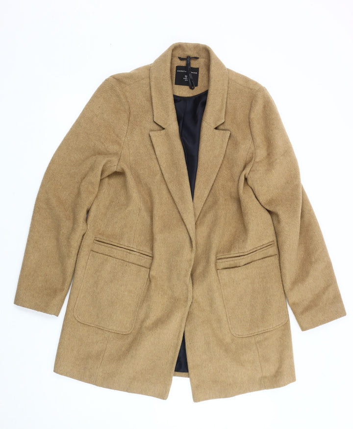 Dorothy Perkins Women Beige Wool Blend Coat Size 12