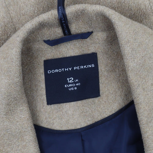 Dorothy Perkins Women Beige Wool Blend Coat Size 12