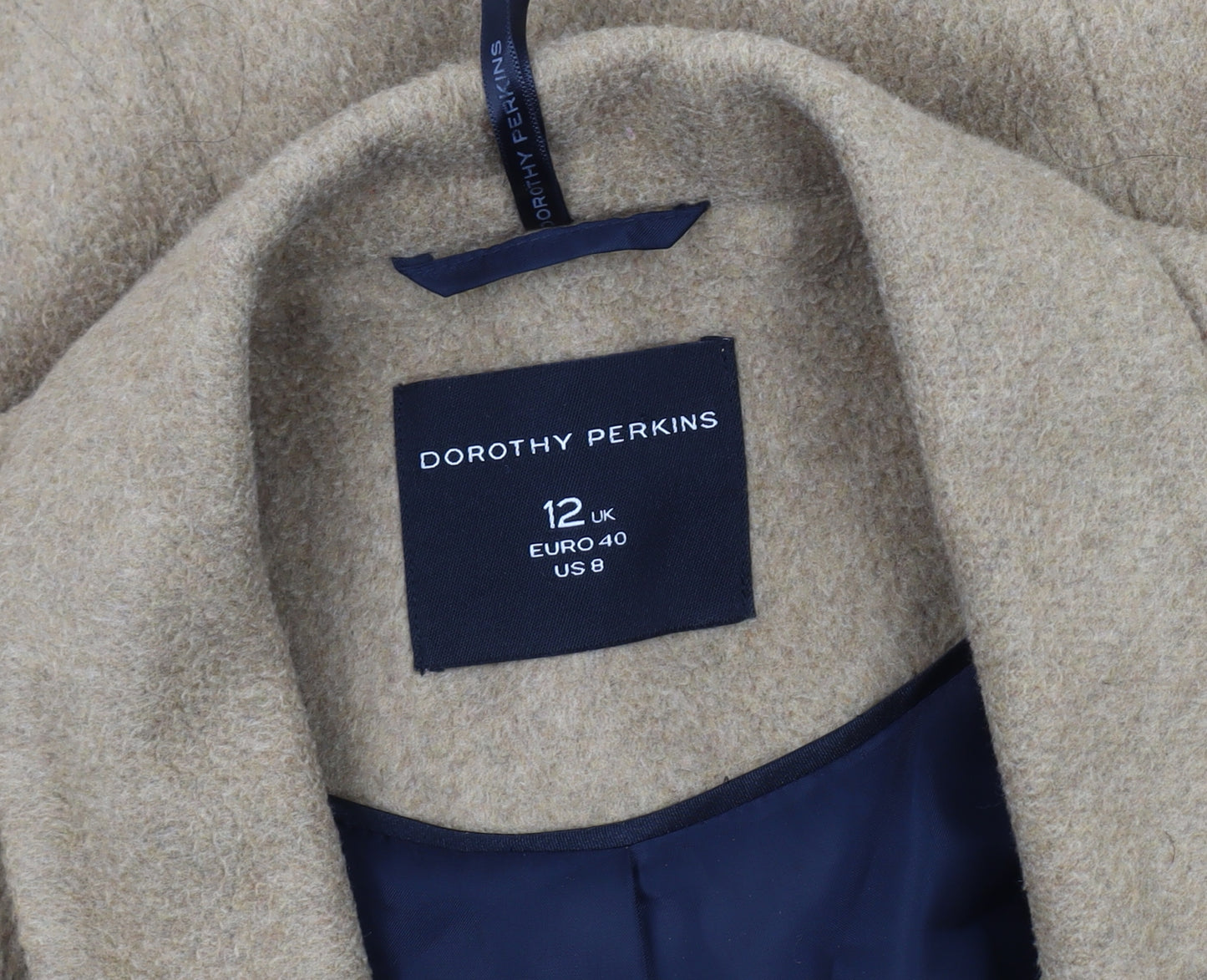 Dorothy Perkins Women Beige Wool Blend Coat Size 12