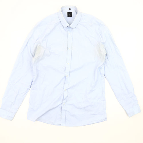 River Island Men's Blue Long Sleeve Button-Up Shirt M