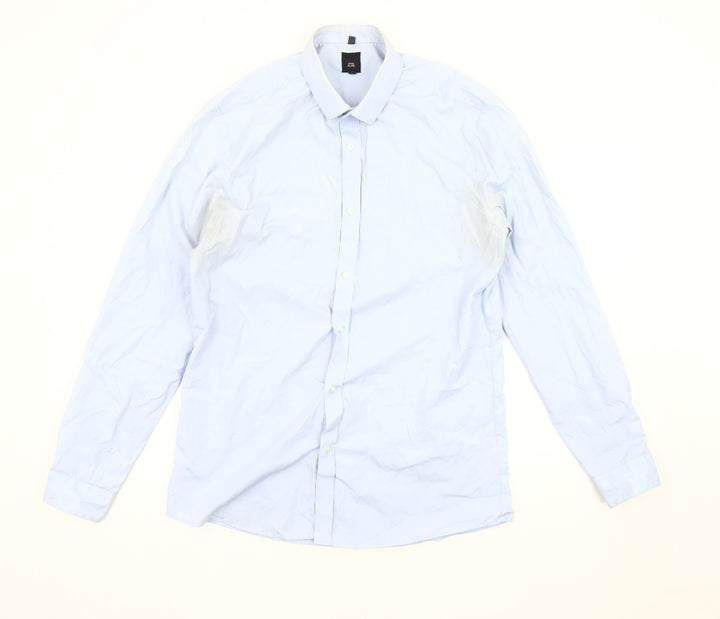 River Island Men's Blue Long Sleeve Button-Up Shirt M