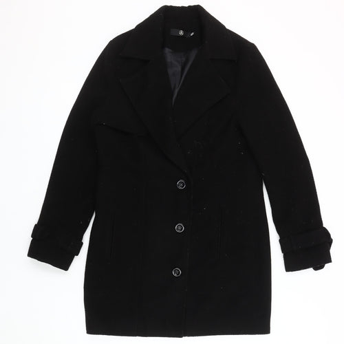 Missguided Women's Black Wool Overcoat, Size M, Classic Style