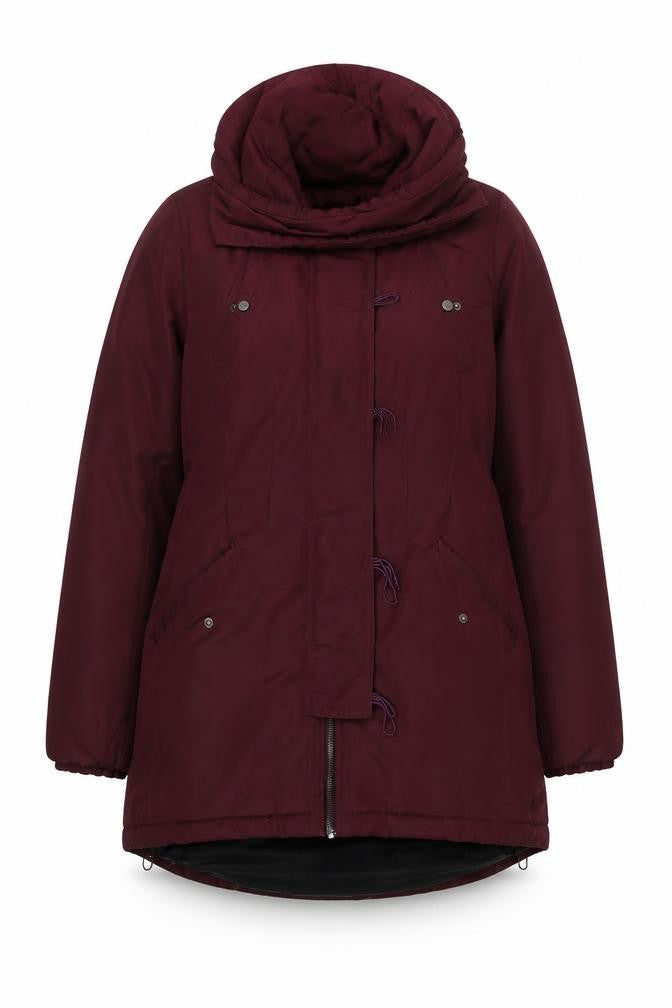 Front view of Lipsy Women's Maroon Parka Coat, size 14