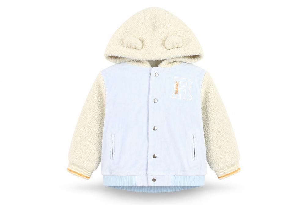 Front view of River Island unisex varsity jacket 18-24 months blue/ivory
